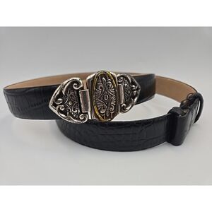 Lake Shore Drive Accessories Women's Belt Black Silver Metal Buckle Embossed‎ L